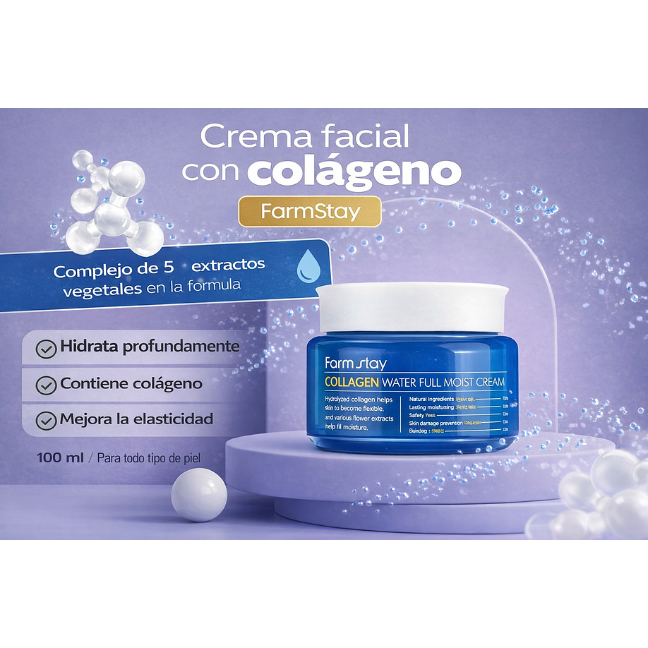 Collagen Water Full Moist Cream (Farm Stay) - 100ml Crema antiedad con colágeno y ácido hialurónico 2