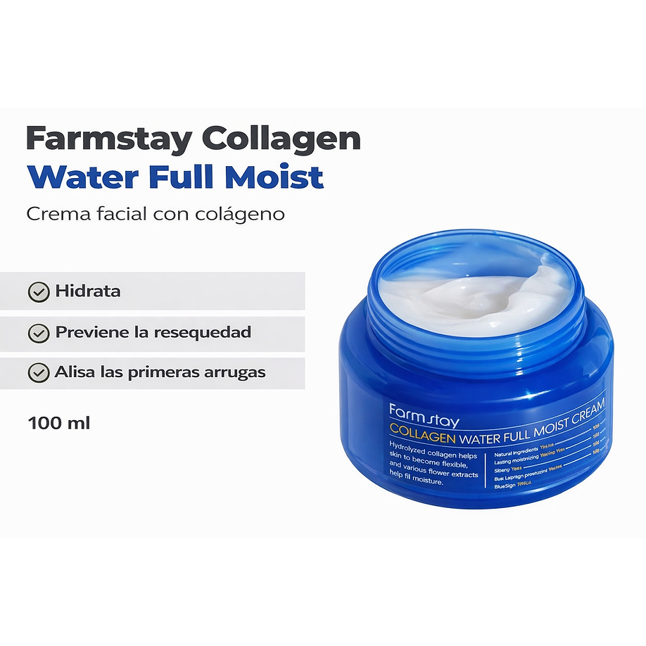 Collagen Water Full Moist Cream (Farm Stay) - 100ml Crema antiedad con colágeno y ácido hialurónico 3