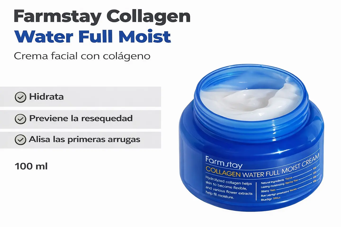 Collagen Water Full Moist Cream (Farm Stay) - 100ml Crema antiedad con colágeno y ácido hialurónico 3