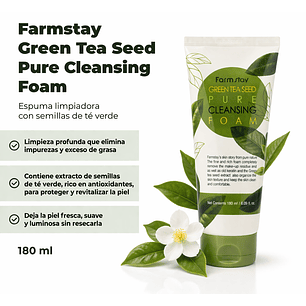 Green Tea Seed Pure Cleansing Foam (Farm Stay) -180ml Espuma limpiadora pieles mixtas y grasas,