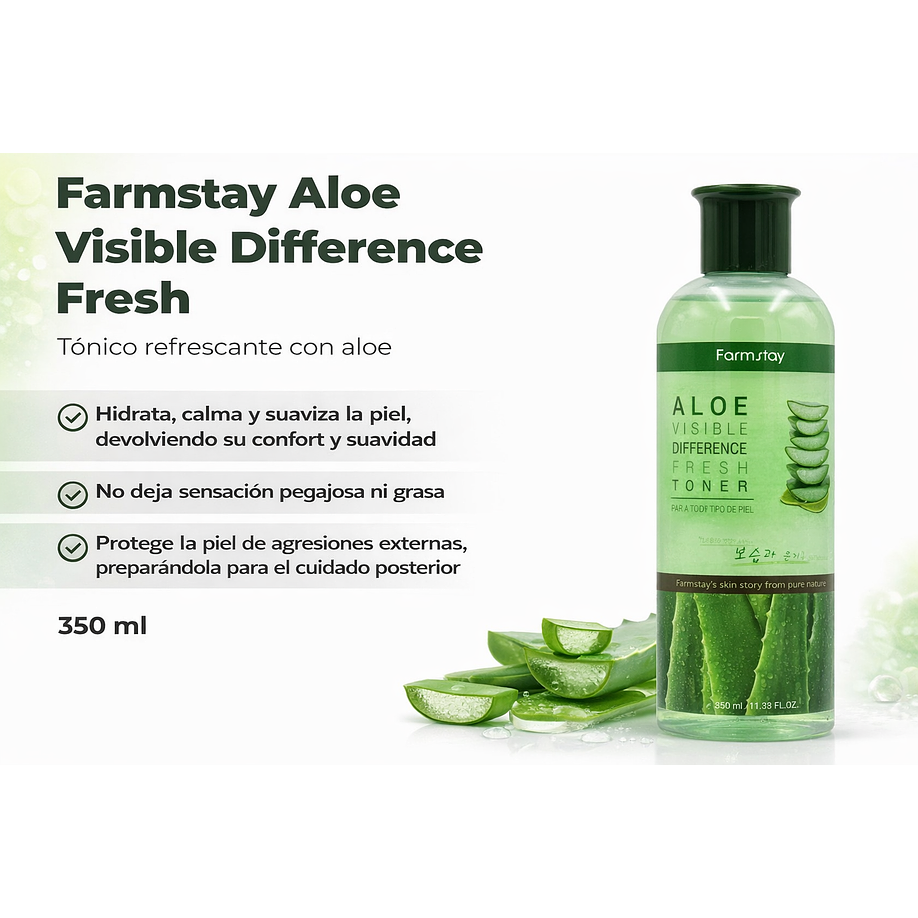 Aloe Visible Difference Fresh Toner (Farm Stay) - 350ml Tónico aloe vera, té verde y hierbas 2