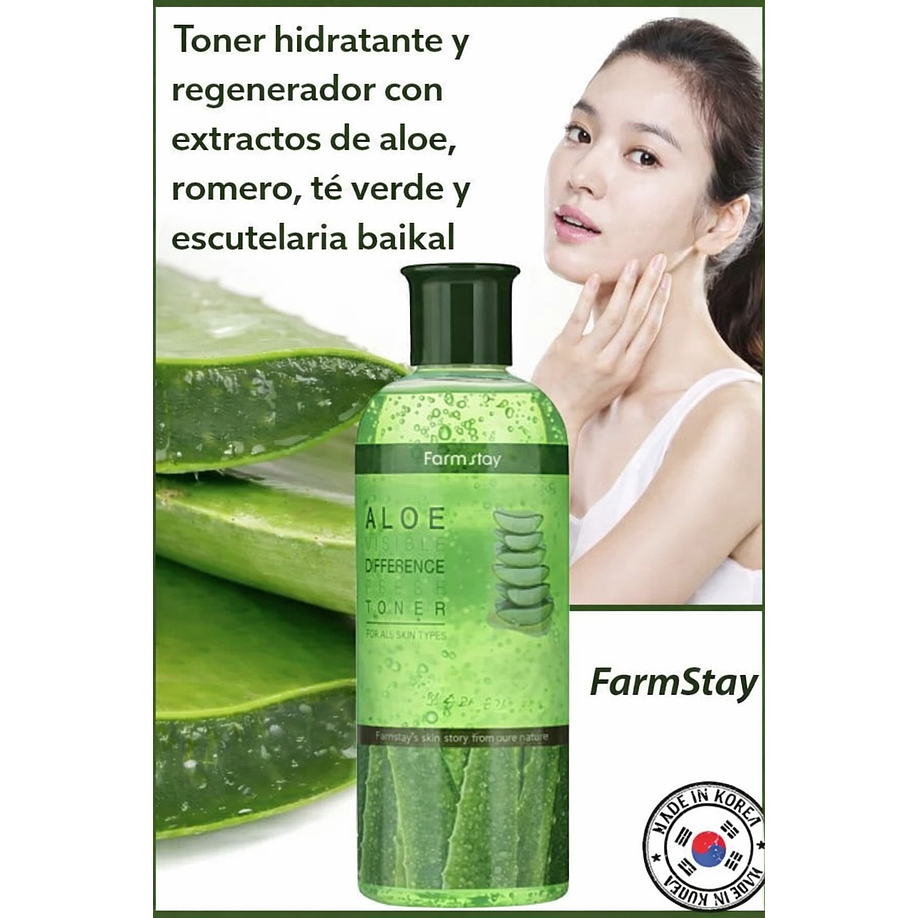 Aloe Visible Difference Fresh Toner (Farm Stay) - 350ml Tónico aloe vera, té verde y hierbas 4