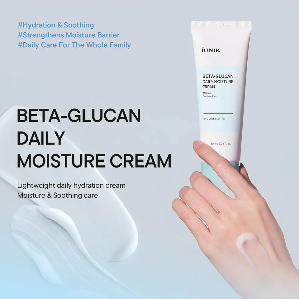 Beta Glucan Daily Moisture Cream (IUNIK) - 60ml Crema hidratante, anti envejecimiento y aclarante  7