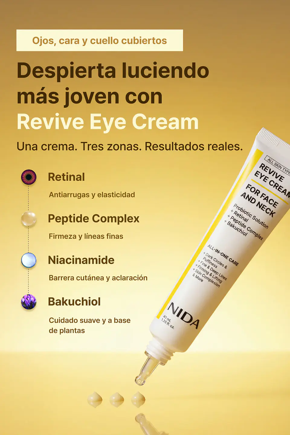 Revive Eye Cream For Face and Neck (NIDA) -40ml Crema antiedad para contorno de ojos, rostro y cuello  2