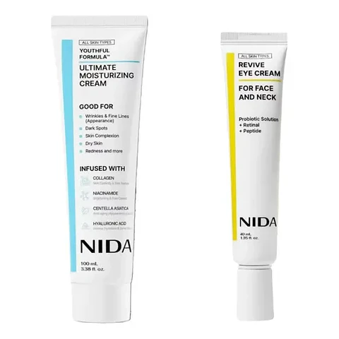 Pack Antiedad Crema Rostro colágeno 100ml + Crema Contorno de ojos retinal 40ml (NIDA)