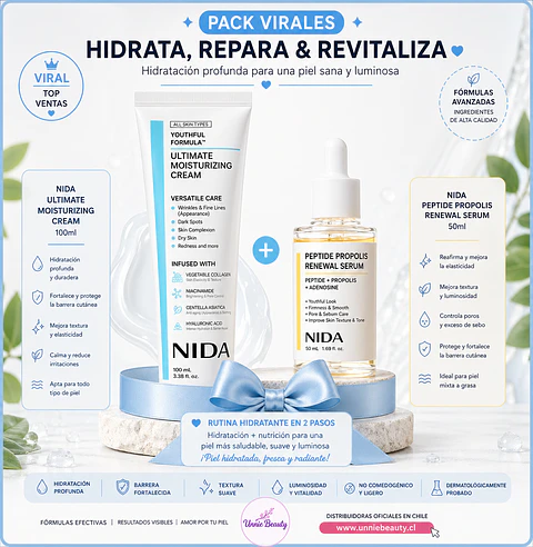 Pack Antiedad Crema Rostro con colágeno 100ml + Serum con péptidos 50ml  (NIDA)