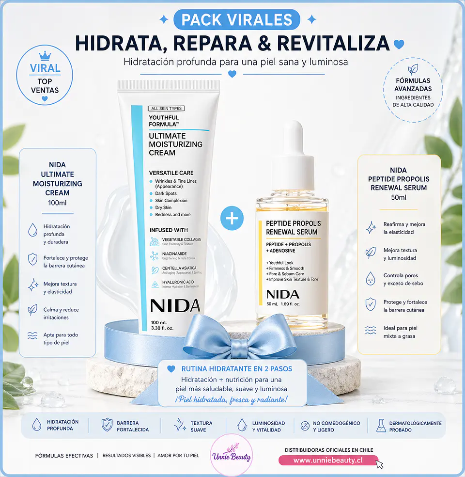 Pack Antiedad Crema Rostro con colágeno 100ml + Serum con péptidos 50ml  (NIDA) 2