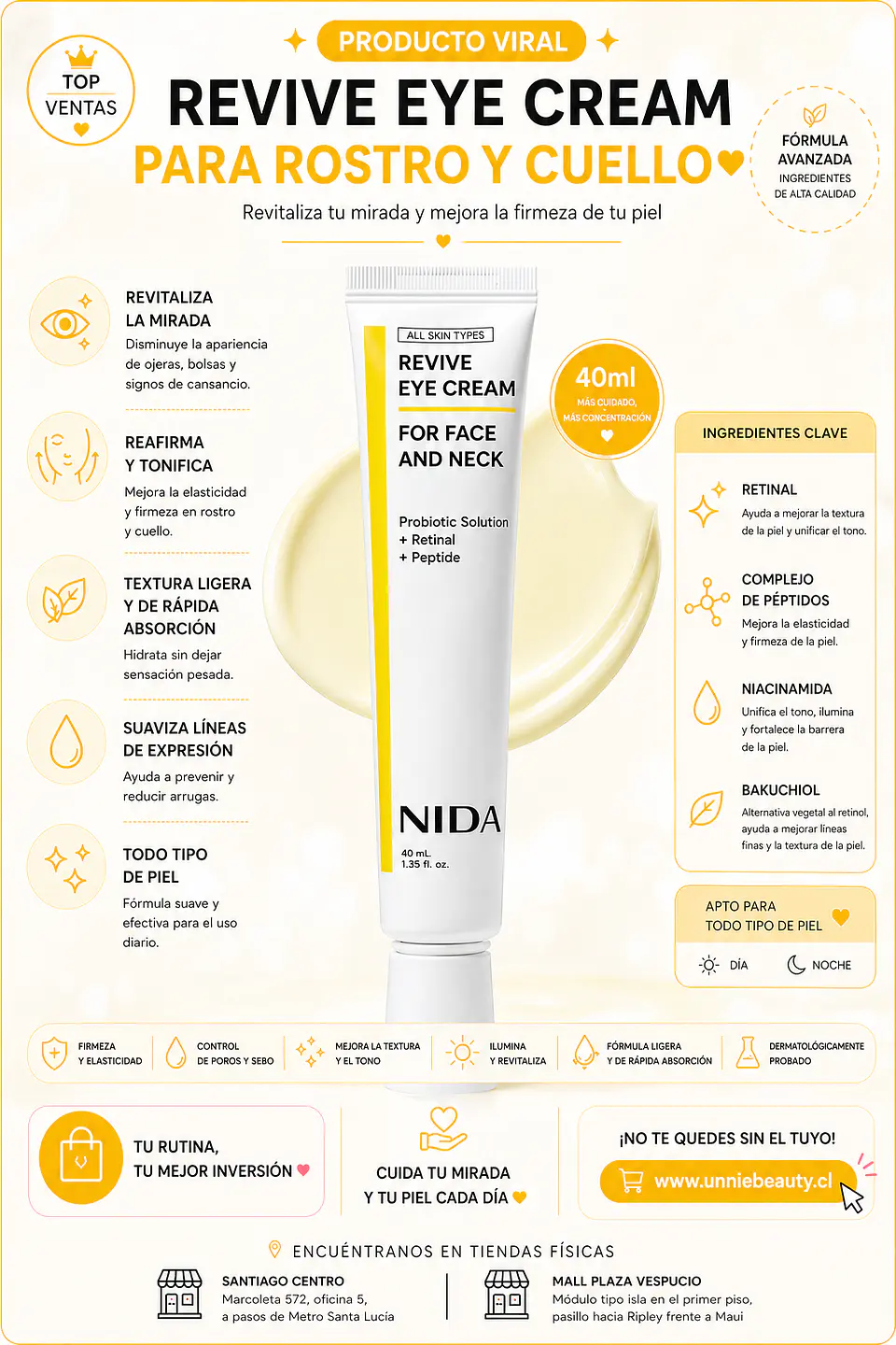 Revive Eye Cream For Face and Neck (NIDA) -40ml Crema antiedad para contorno de ojos, rostro y cuello  3