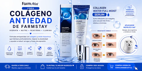 Collagen Water Full Moist Rolling Eye Serum (Farm Stay) – 25ml Suero de contorno de ojos antiedad roll on