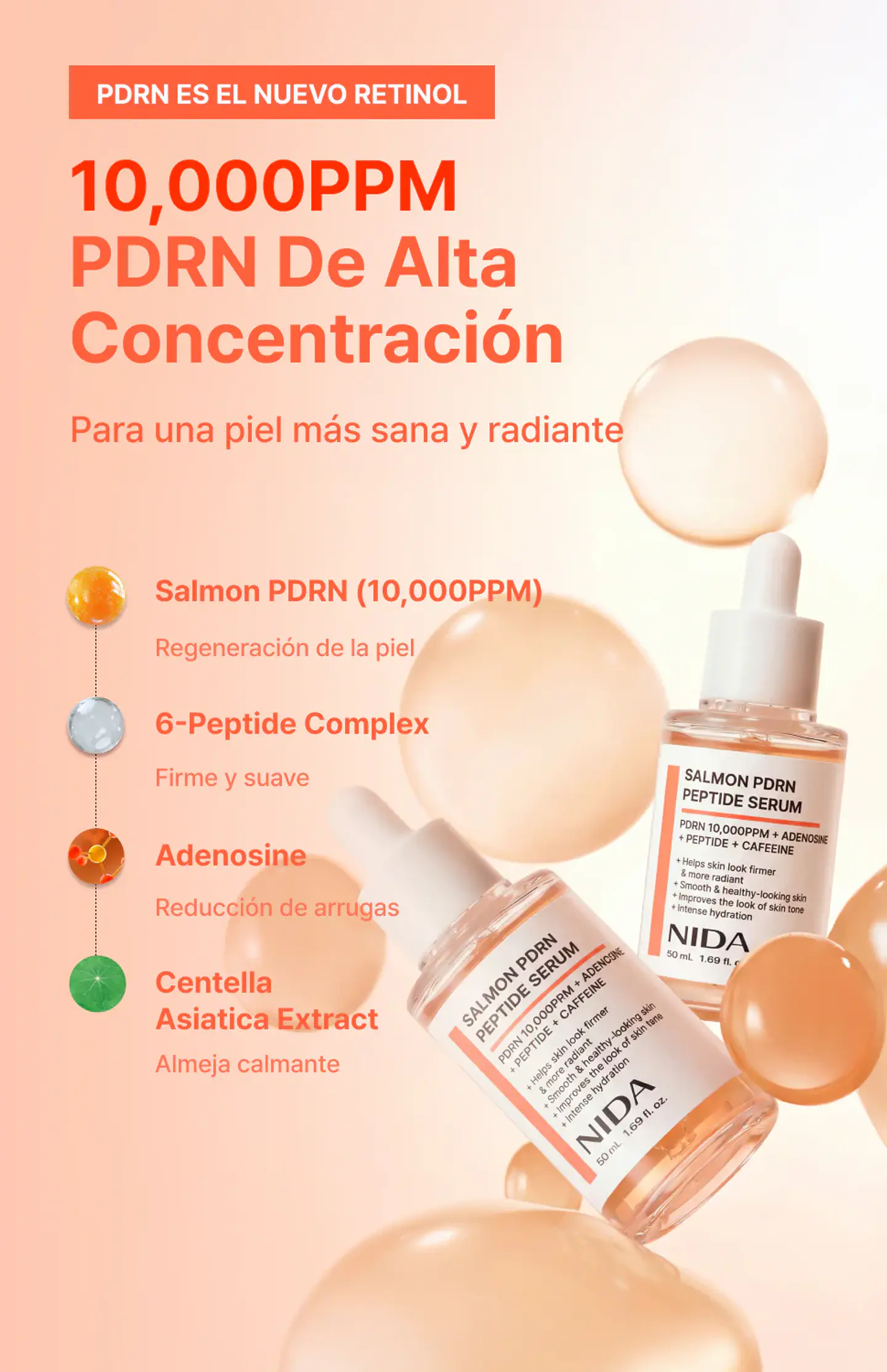 Salmon PDRN Peptide Serum (NIDA) -50ml  Serum antiedad con ADN de salmón y péptidos 2