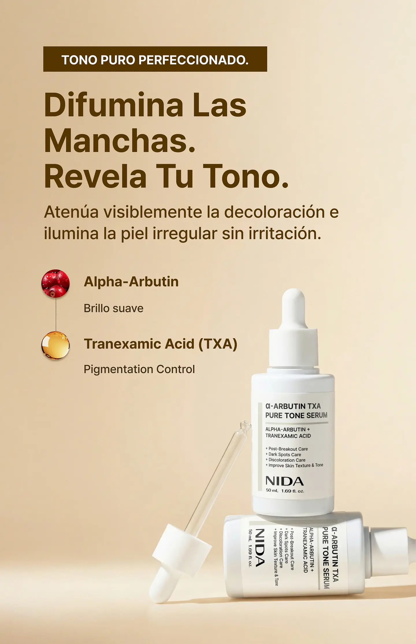 Alpha-Arbutin TXA Pure Tone Serum (NIDA) -50ml Serum aclarante con alfa arbutina y ácido tranexámico 5