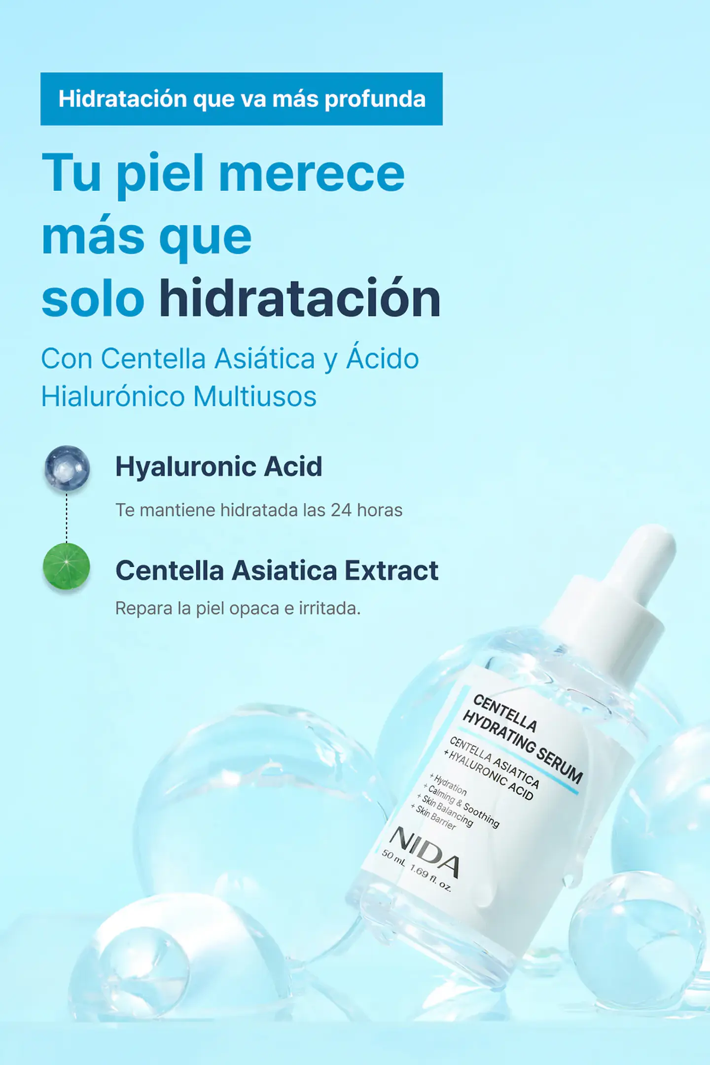  Centella Hydrating Serum (NIDA) - 50ml Serum calmante e hidratante con centella asiática y ácido hialurónico 2
