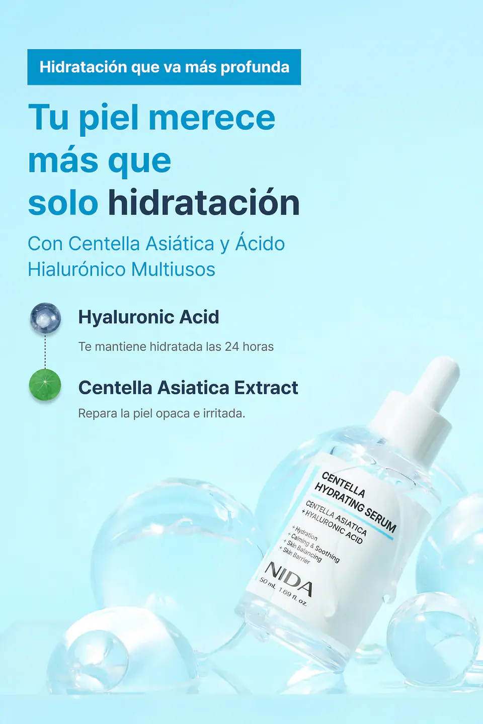  Centella Hydrating Serum (NIDA) - 50ml Serum calmante e hidratante con centella asiática y ácido hialurónico 2