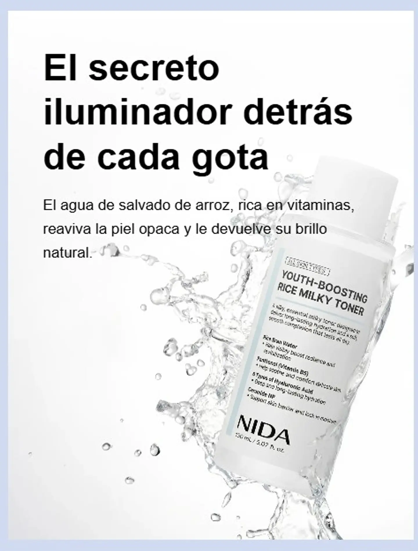 Youth-Boosting Rice Milky Toner (NIDA) - 150ml Tónico aclarante e hidratante con extracto de arroz y niacinamida 2