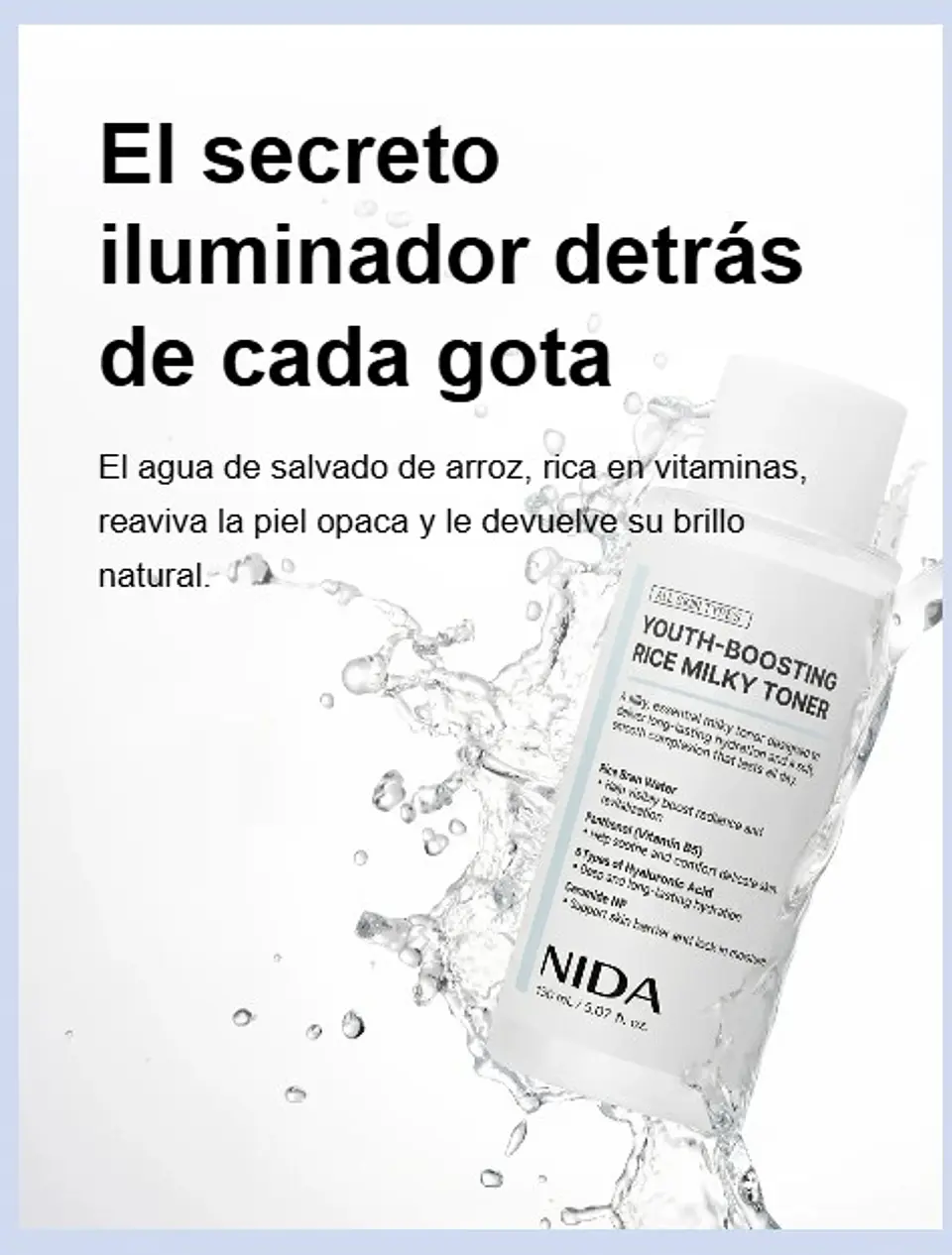 Youth-Boosting Rice Milky Toner (NIDA) - 150ml Tónico aclarante e hidratante con extracto de arroz y niacinamida 2