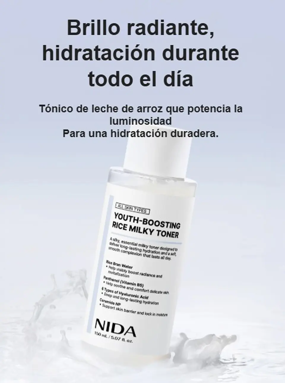 Youth-Boosting Rice Milky Toner (NIDA) - 150ml Tónico aclarante e hidratante con extracto de arroz y niacinamida 3