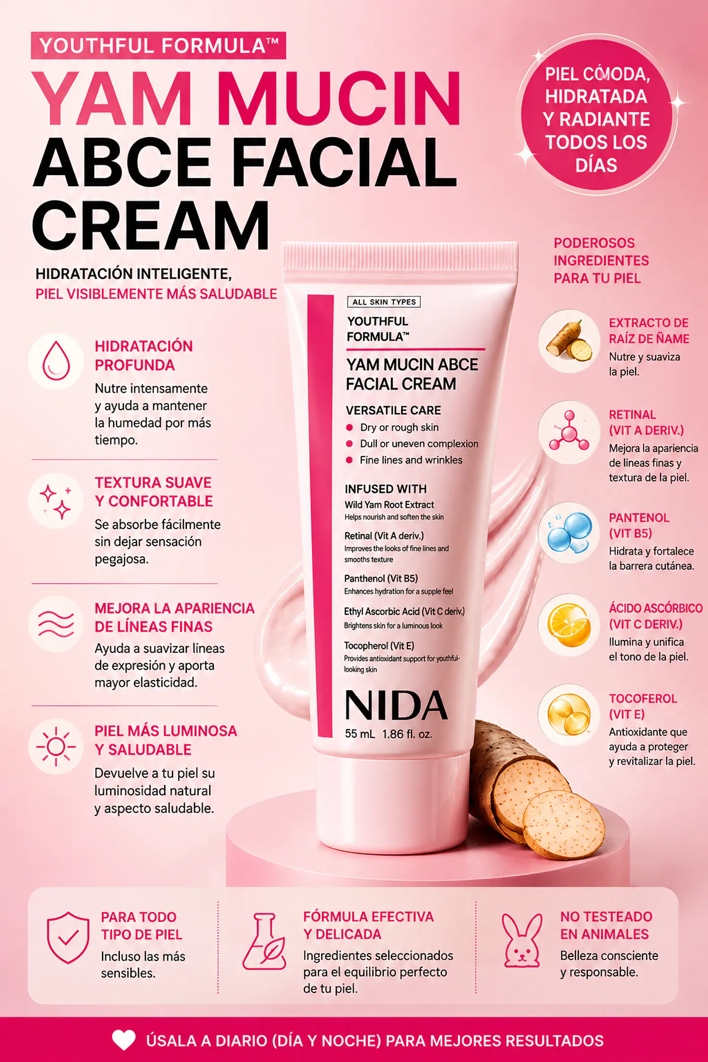 Youthful Formula™ Yam Mucin ABCE Cream (NIDA) - 55ml Crema antiedad y reparadora con vitaminas A, B, C y E 1