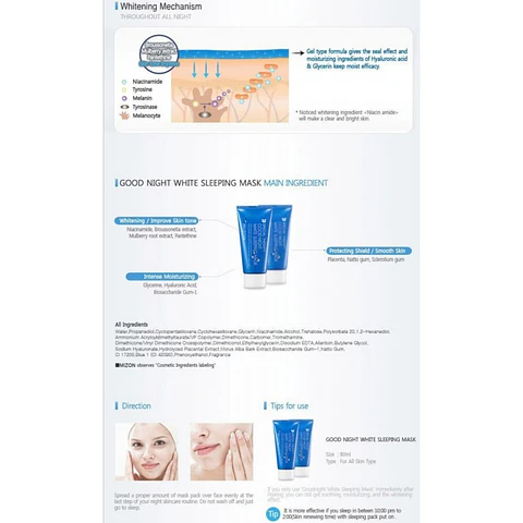 Good Night White Sleeping Mask (Mizon) - 50 ml Crema aclarante nocturna