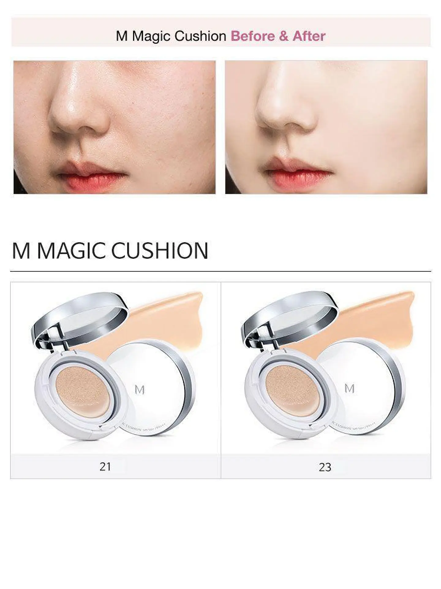 Magic Cushion Cover Lasting SPF50+/PA+++ (Missha) -  15 grs Tonos 21 y 23 3
