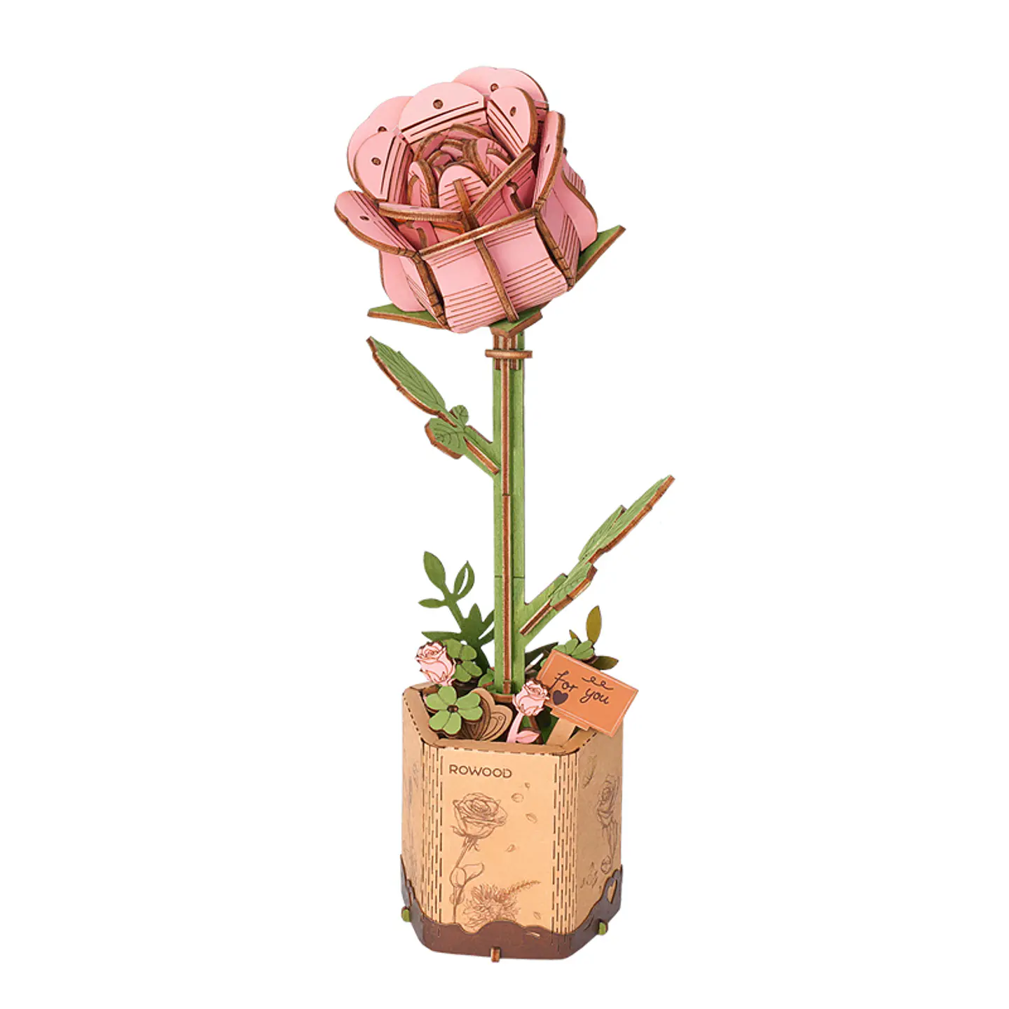 Flor Pink Rose de Madera Armable | Rowood 1
