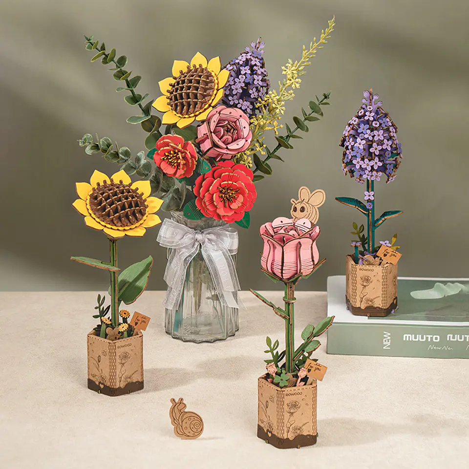 Flor Pink Rose de Madera Armable | Rowood 4
