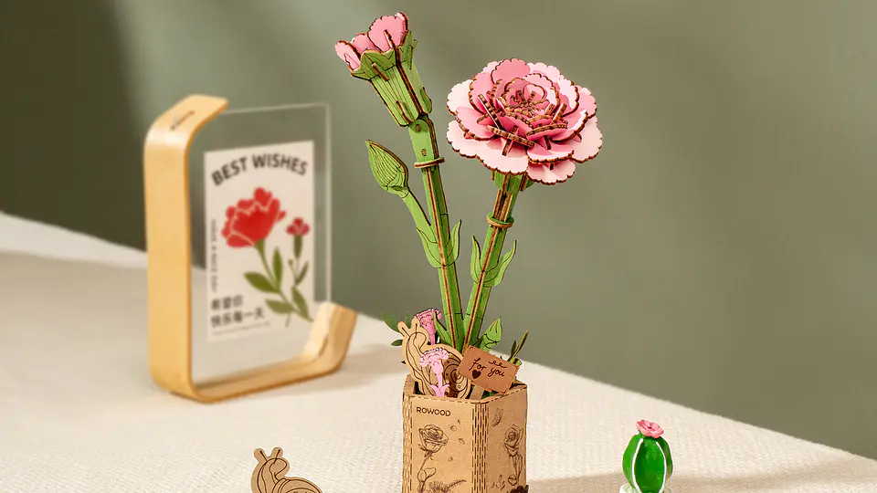 Flor Pink Carnation de Madera Armable | Rowood 2