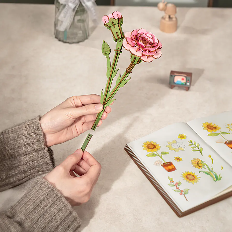 Flor Pink Carnation de Madera Armable | Rowood 4