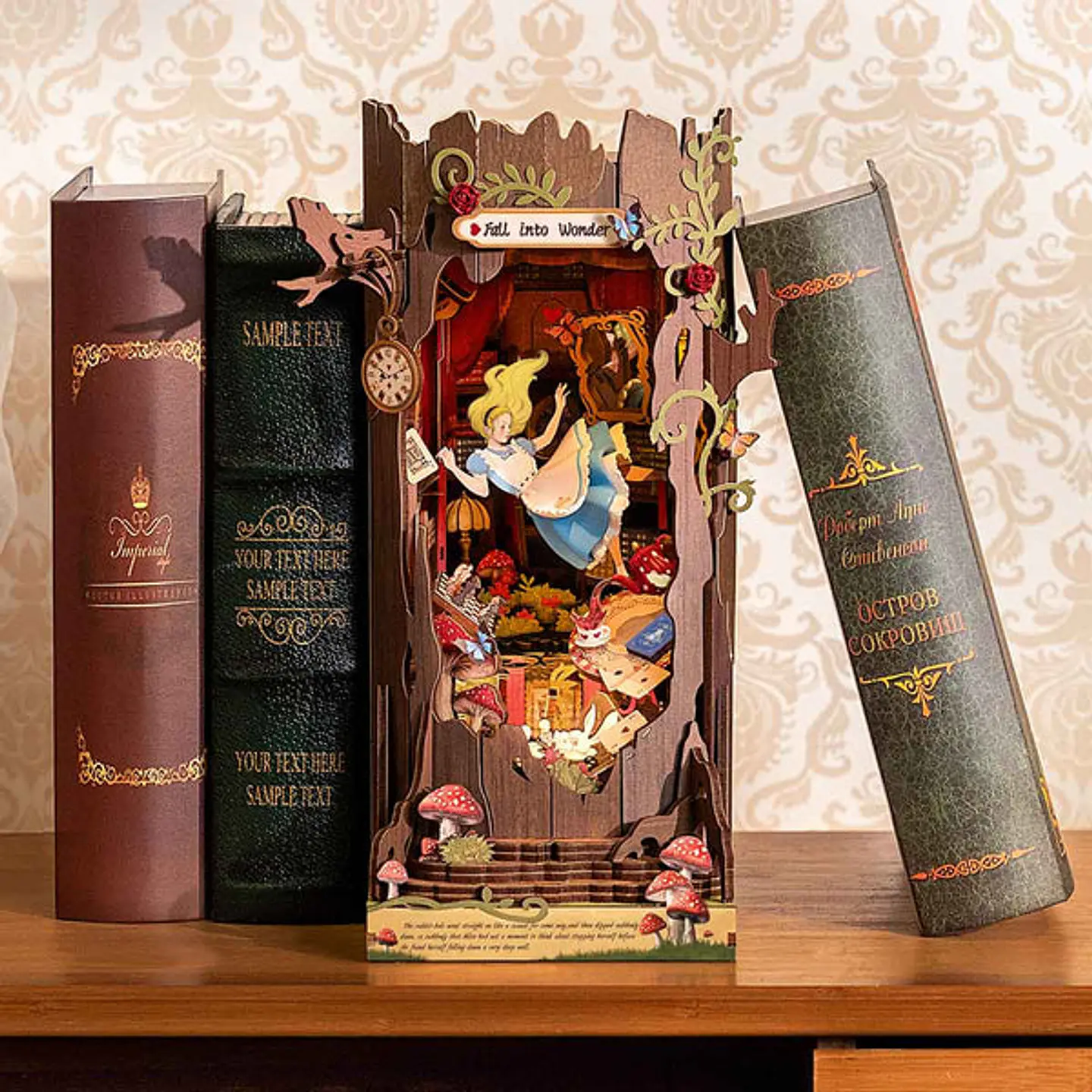 Separador de Libros Fall into wonder | Alicia en el País de las Maravillas | Book Nook DIY con Luces LED 4