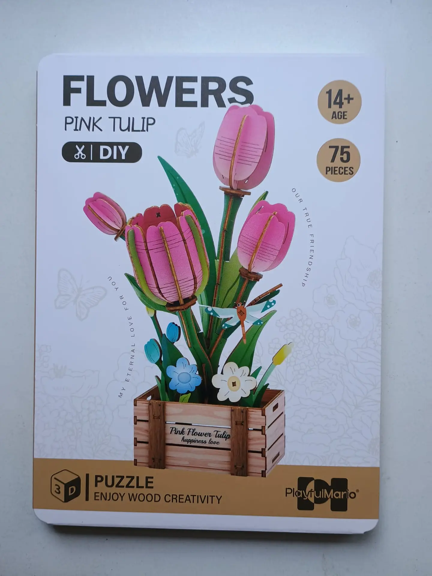 Flor Pink Tulip de Madera Armable | PlayfulMario 1