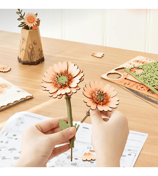 Flor Madera Light Orange Gerbera
