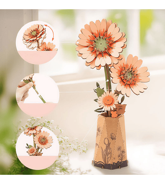 Flor Madera Light Orange Gerbera