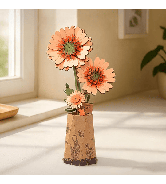Flor Madera Light Orange Gerbera