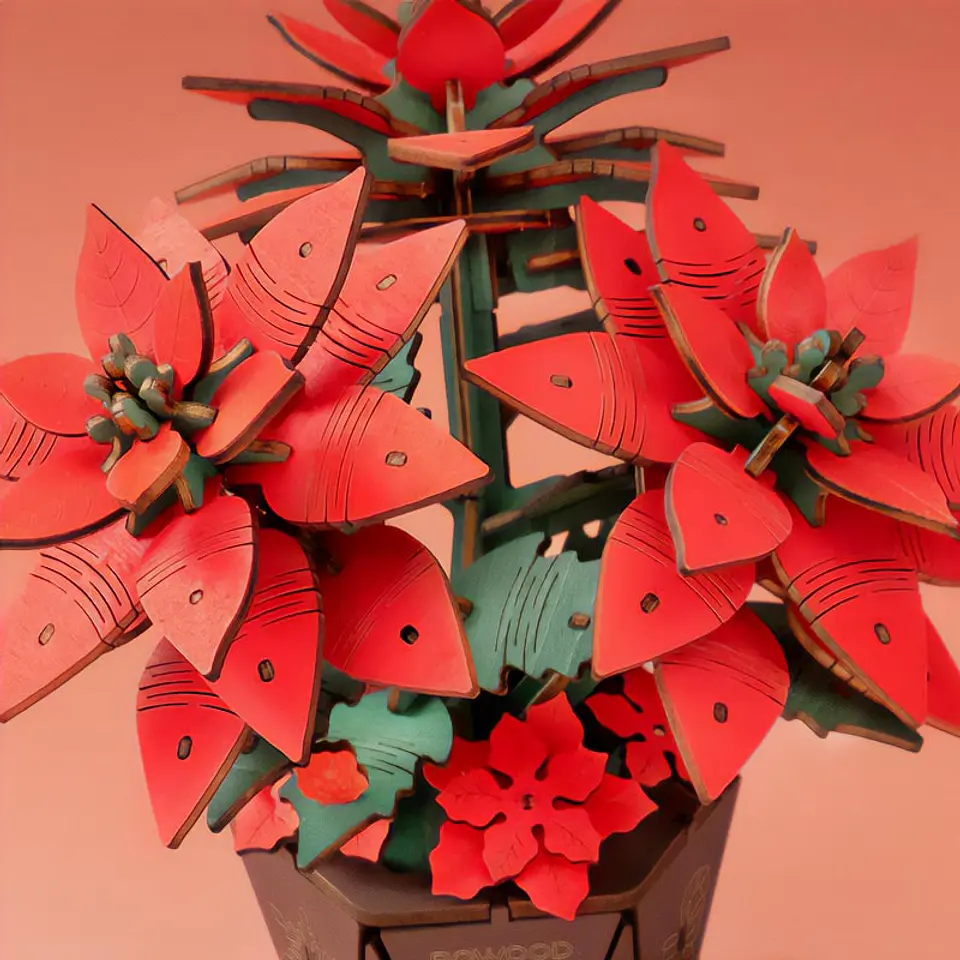 Flor de Pascua Poinsettia de Madera Armable | Rowood 4