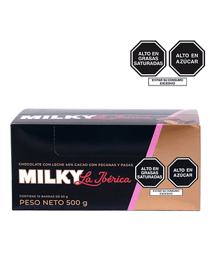  Barra Milky con pecanas y pasas x 50 g x 10 pzs