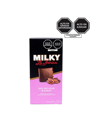 Tableta milky pecanas y pasas x 100 g