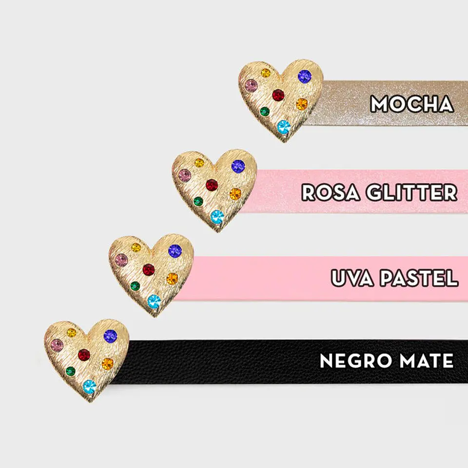 CORREA CORAZON CRISTALES DORADO 11