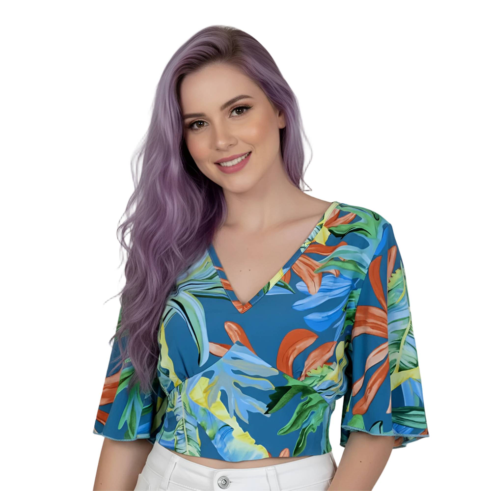 Blusa Escote V con Mangas Mariposa