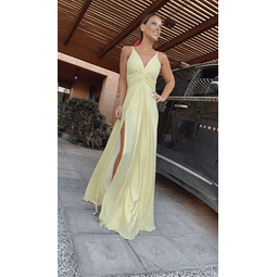 MAXI VESTIDO NUDO LAUREN AMARILLO CON ABERTURA 