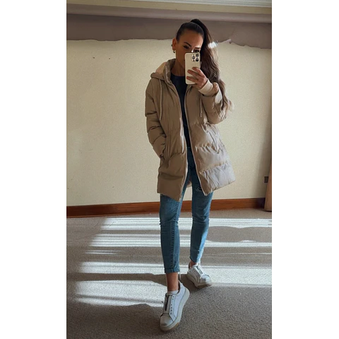 Puffer Jacket Larga Beige y Negra