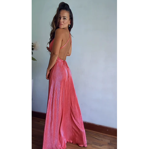 Vestido Multiforma Plisado Fucsia