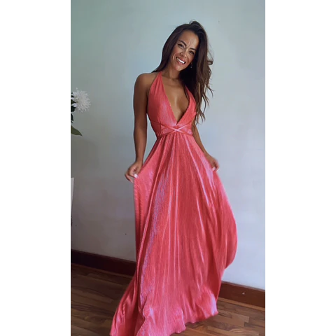 Vestido Multiforma Plisado Fucsia