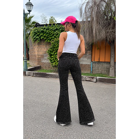 Jeans Flare Print Negro