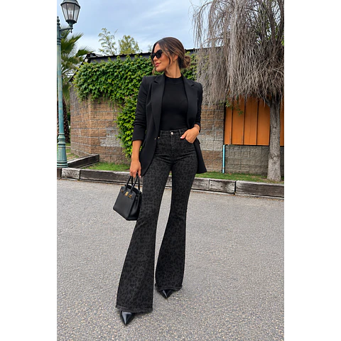 Jeans Flare Print Negro