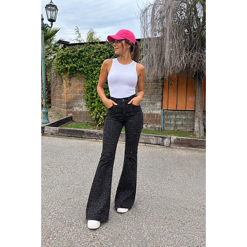 Jeans Flare Print Negro