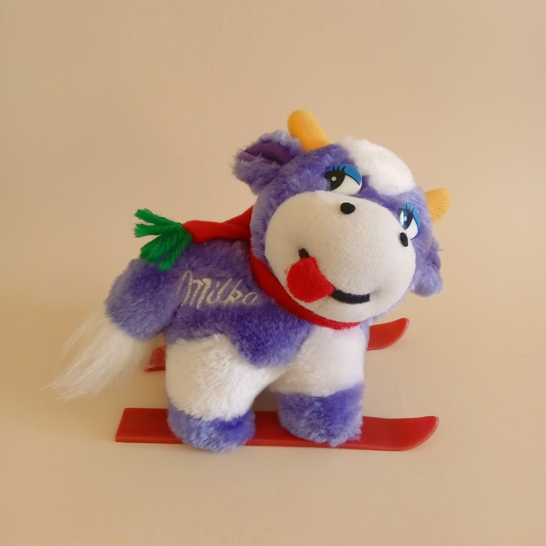 Peluche de vaca Milka en esquíes - Alemania, años 90 1