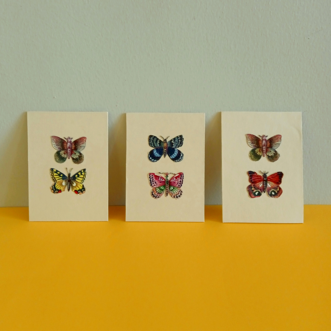 Set de 6 cromos vintage de mariposas, estilo victoriano