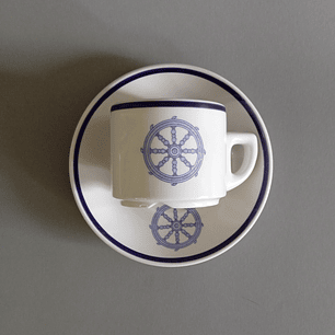 Juego de taza y plato de café Churchill, diseño náutico - Inglaterra años 90