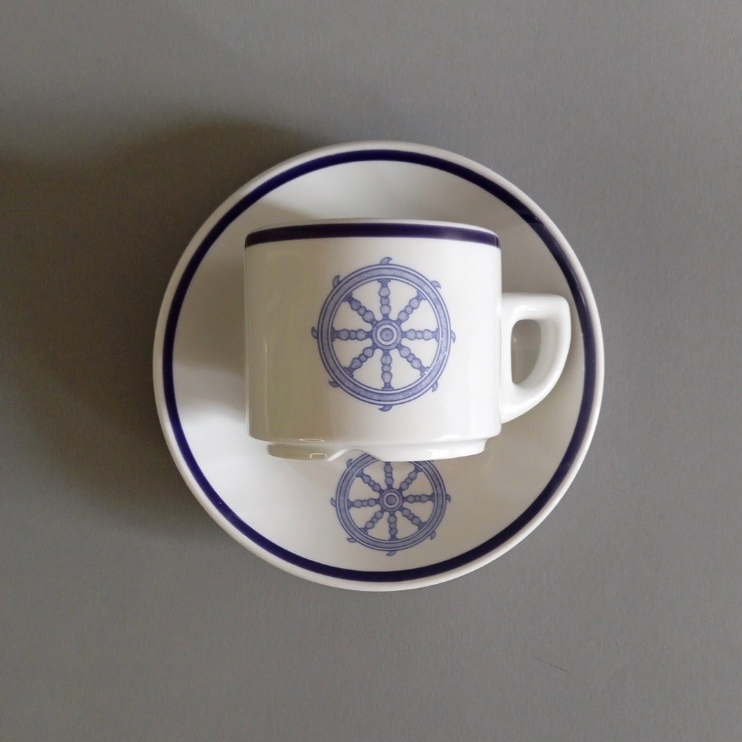 Juego de taza y plato de café Churchill, diseño náutico - Inglaterra años 90 2