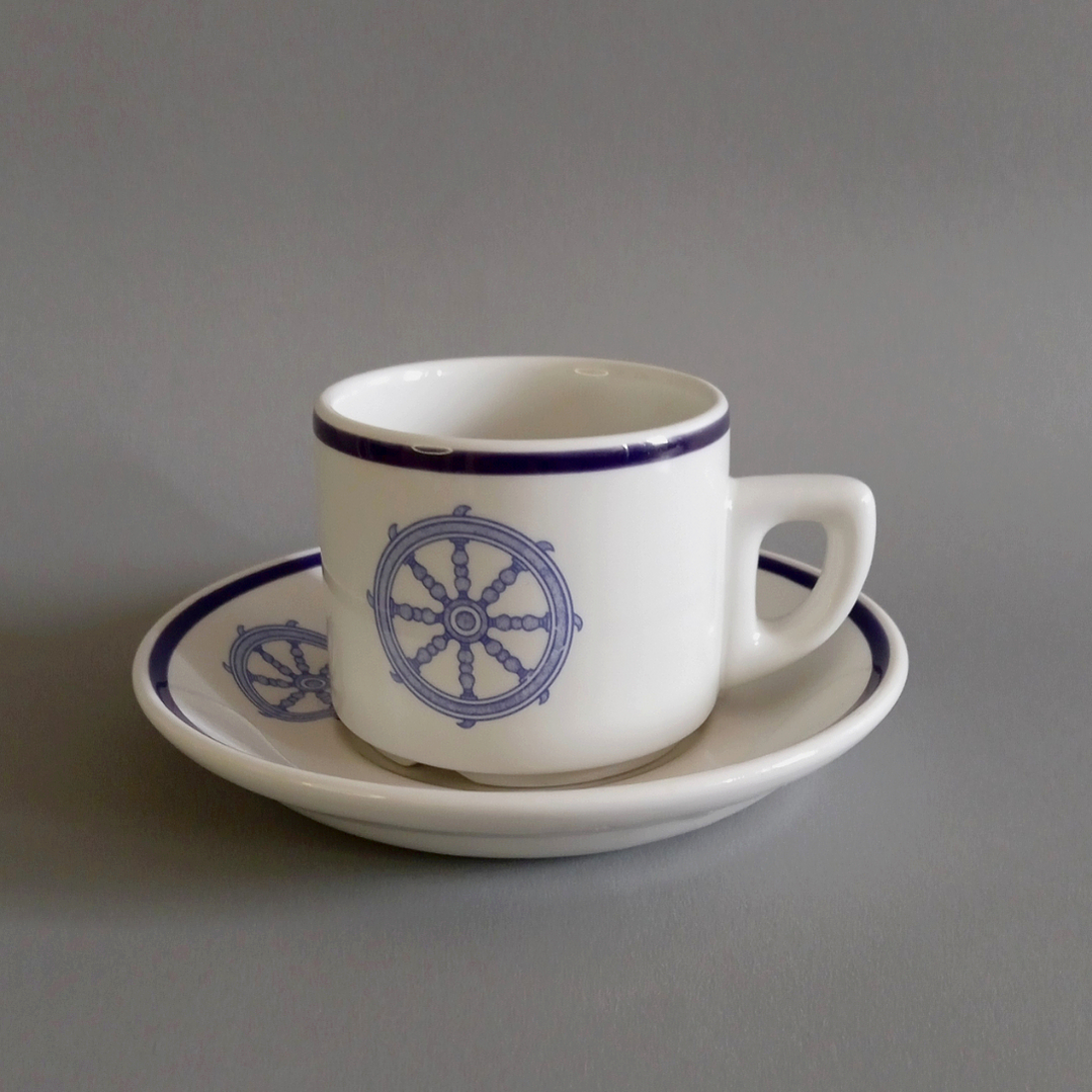 Juego de taza y plato de café Churchill, diseño náutico - Inglaterra años 90 1