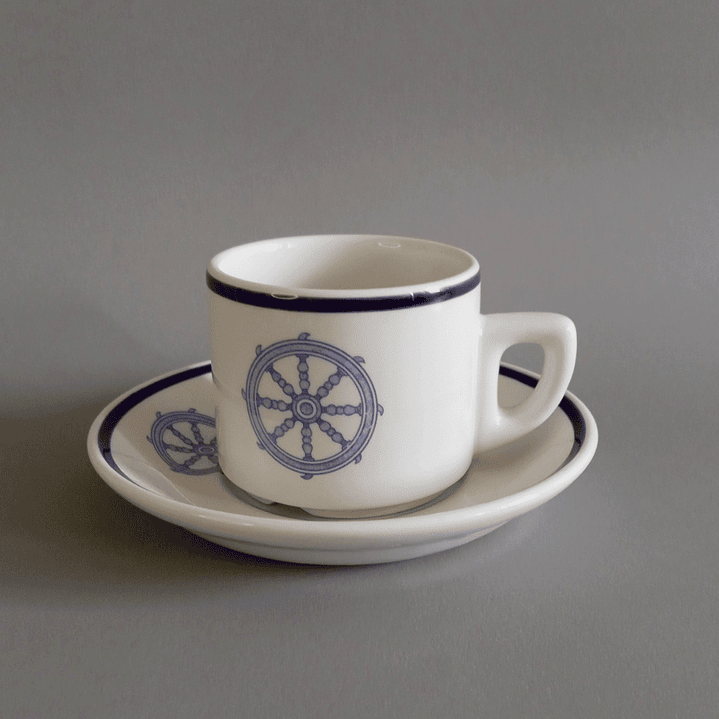 Juego de taza y plato de café Churchill, diseño náutico - Inglaterra años 90 1